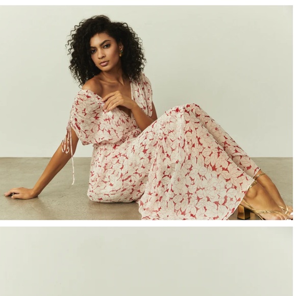 Christy Lynn Allegra Silk Chiffon Maxi Dress Red Leaf Women's Large - Picture 9 of 9